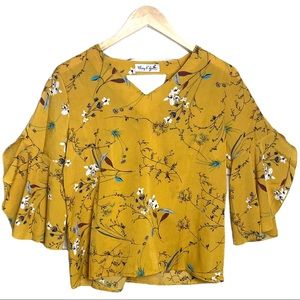 Cherry & Grace Boutique Floral Yellow Blouse Sz M